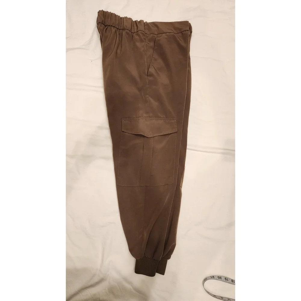 ZARA Army Green khaki Cargo Pant Joggers XS side pocket silky lightweight summer